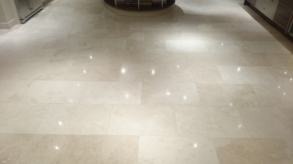 Beautiful Travertine Floor After Restoration, Cleaning, Polishing and Sealing